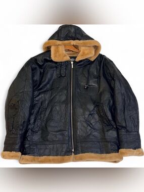 Vintage Vilanto Authentic Black 100% Leather Retro Shearling Biker Bomber Jacket